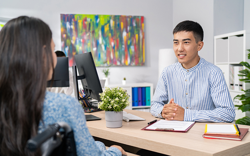 Woman being interviewed by an agency