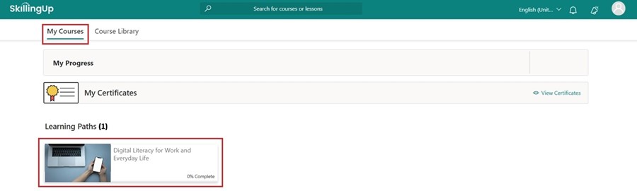 First you will click on your learning pathway on the “My Courses” page.