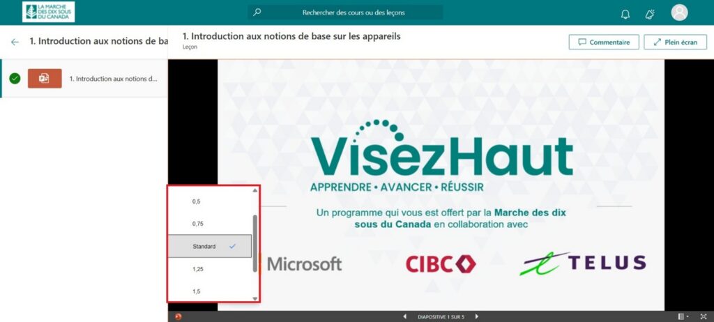 Vous pouvez ensuite choisir une vitesse. À noter que 0,5 est la vitesse la plus lente et 1,5 est la vitesse la plus rapide.
